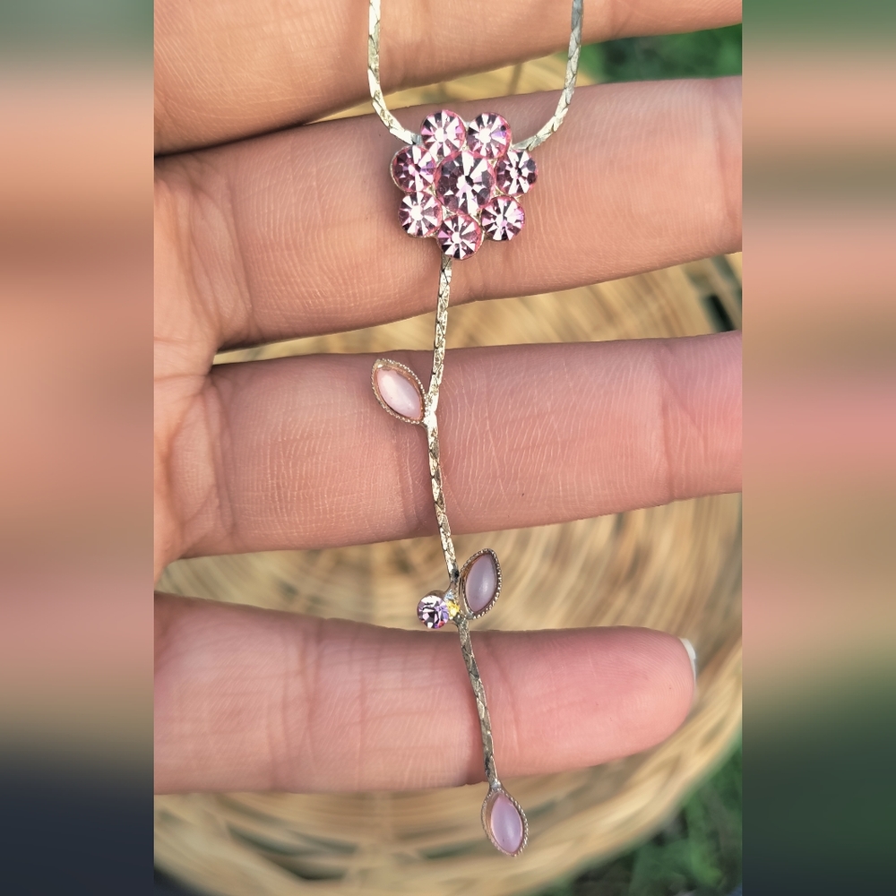 Delicate Pink Flower Drop Necklace - Women's Jewelry